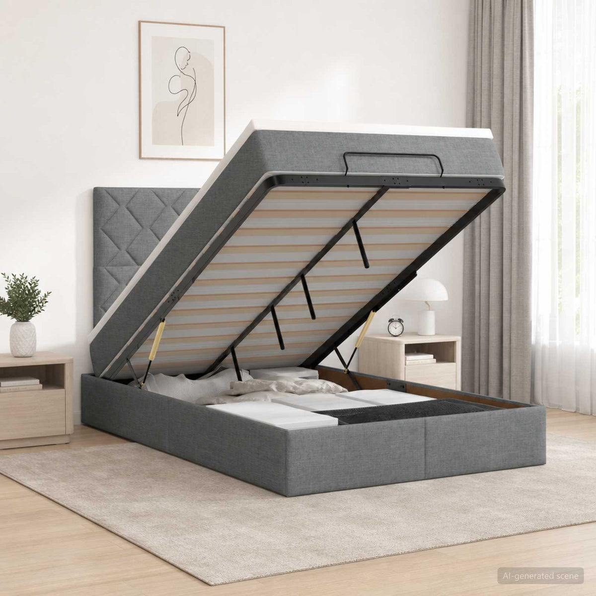 Κρεβάτι Ottoman με Στρώμα και LED Σκούρο Γκρι 120 x 200 cm - Pakobazaar
