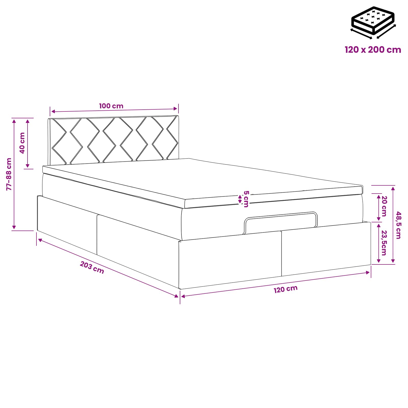 Κρεβάτι Ottoman με στρώμα με κεφαλάρι Μπλε 120 x 200 cm Ύφασμα