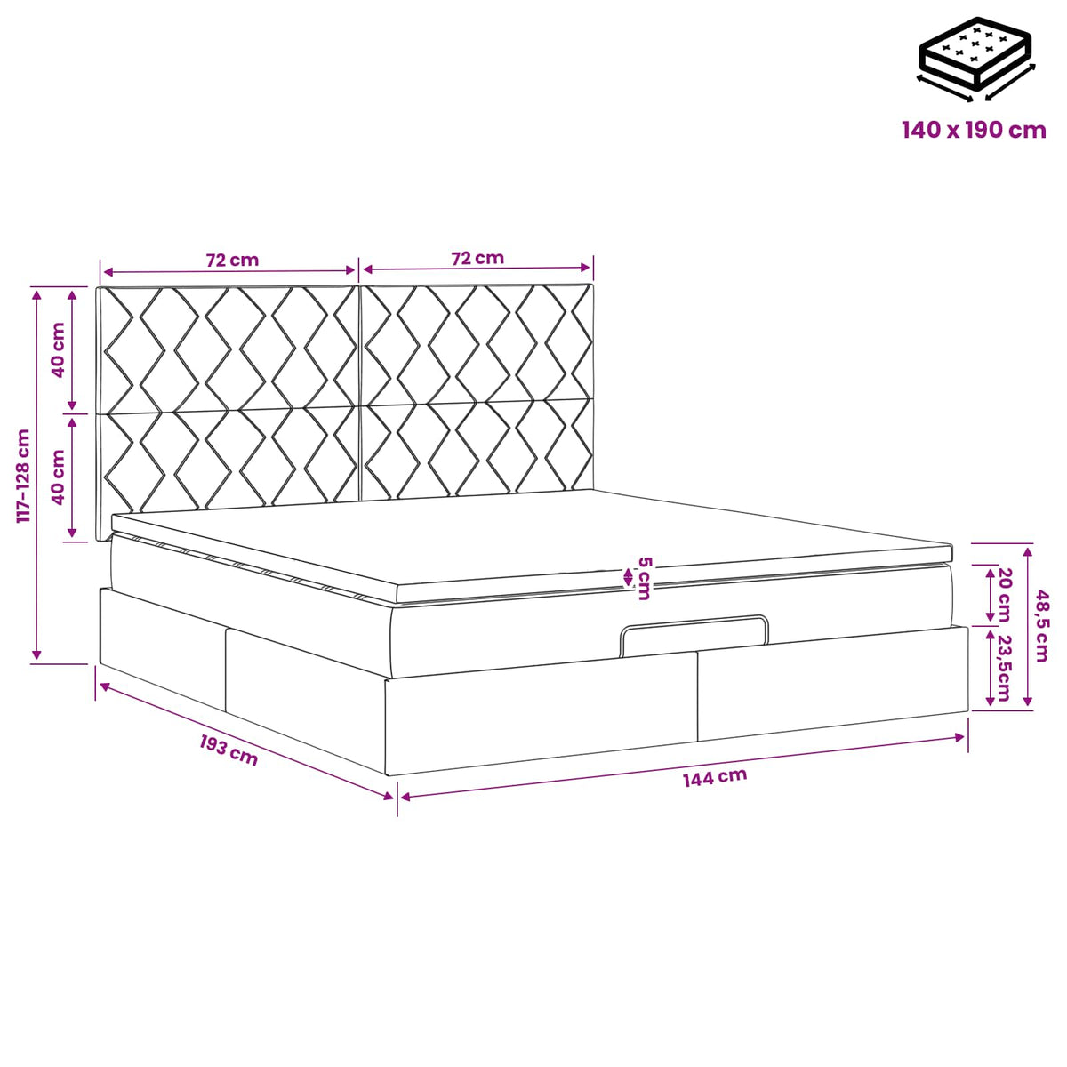 Κρεβάτι Ottoman με στρώμα με κεφαλάρι Κρεμ 140 x 190 cm Ύφασμα - Pakobazaar