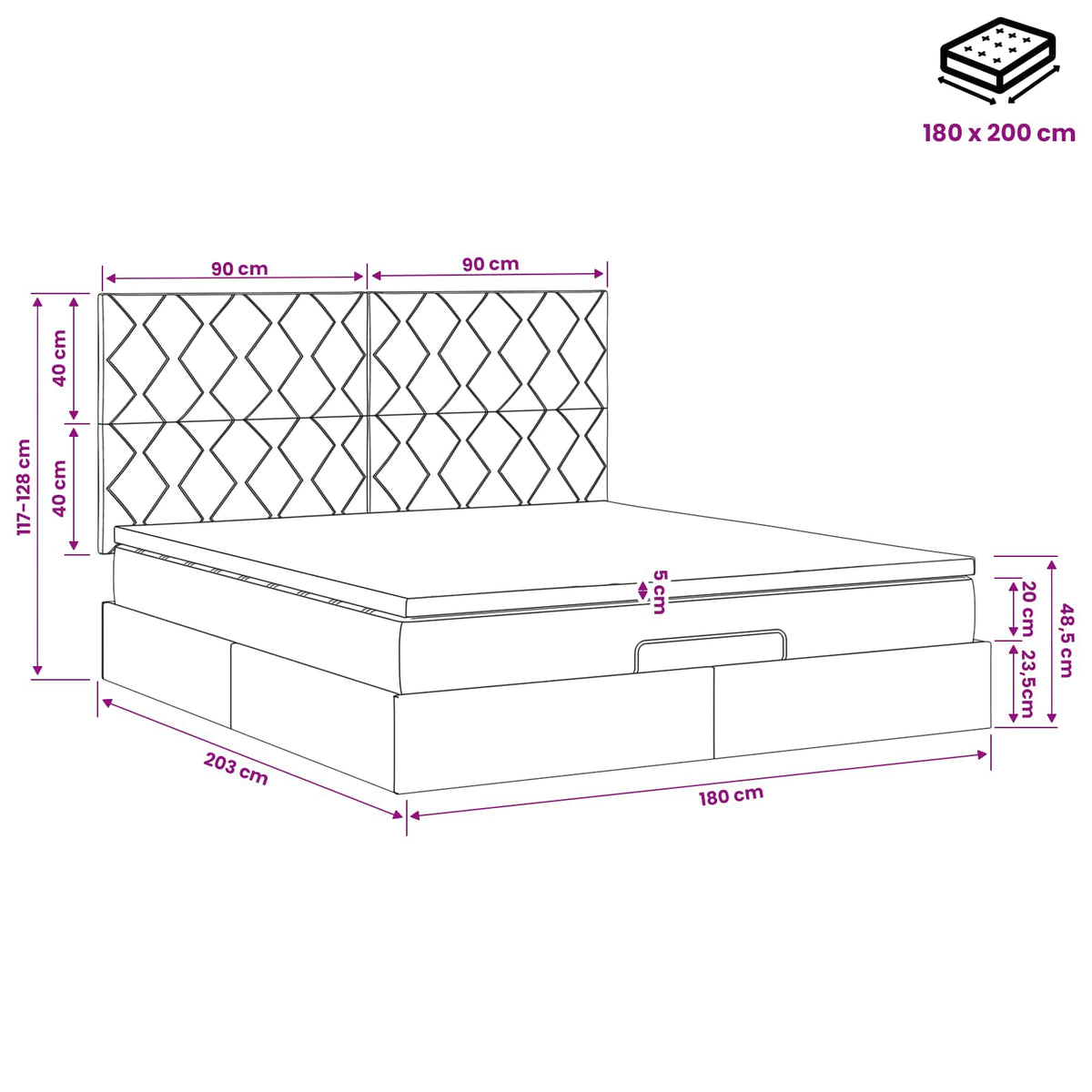 Κρεβάτι Ottoman με στρώμα με κεφαλάρι Κρεμ 180 x 200 cm Ύφασμα - Pakobazaar