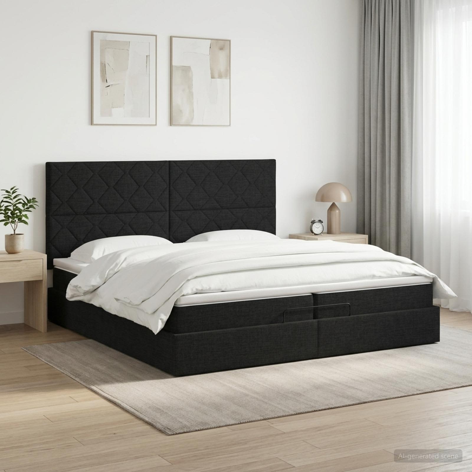 Κρεβάτι Ottoman με στρώμα με κεφαλάρι Μαύρο 200 x 200 cm Ύφασμα