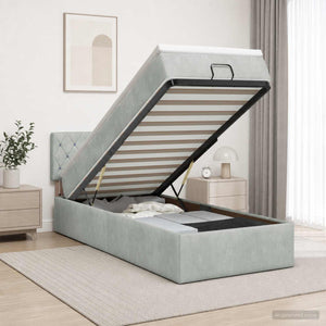 Κρεβάτι Ottoman με Στρώμα και LED Ανοιχτό γκρι 90 x 190 cm - Pakobazaar