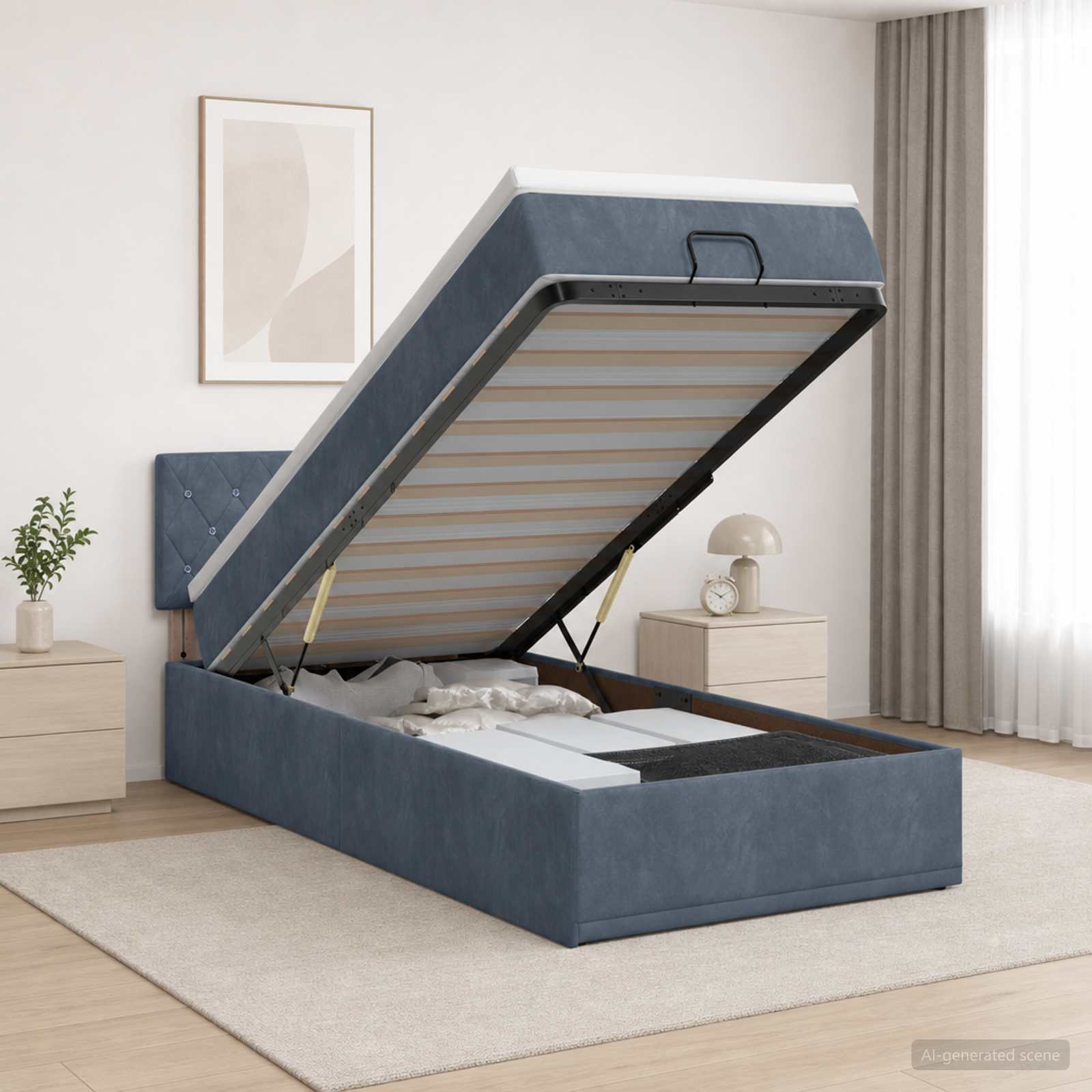 Κρεβάτι Ottoman με Στρώμα και LED Σκούρο Γκρι 100 x 200 cm - Pakobazaar