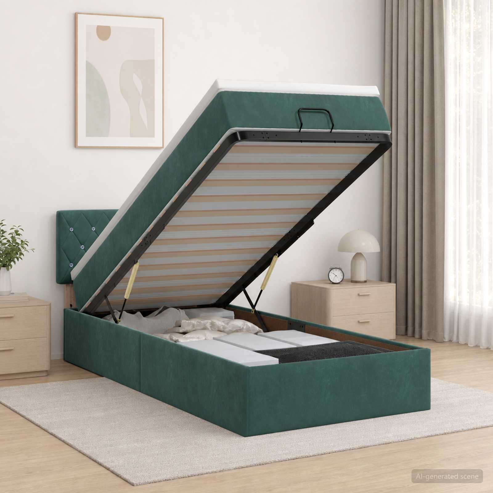 Κρεβάτι Ottoman με Στρώμα και LED Σκούρο Πράσινο 80 x 200 cm - Pakobazaar