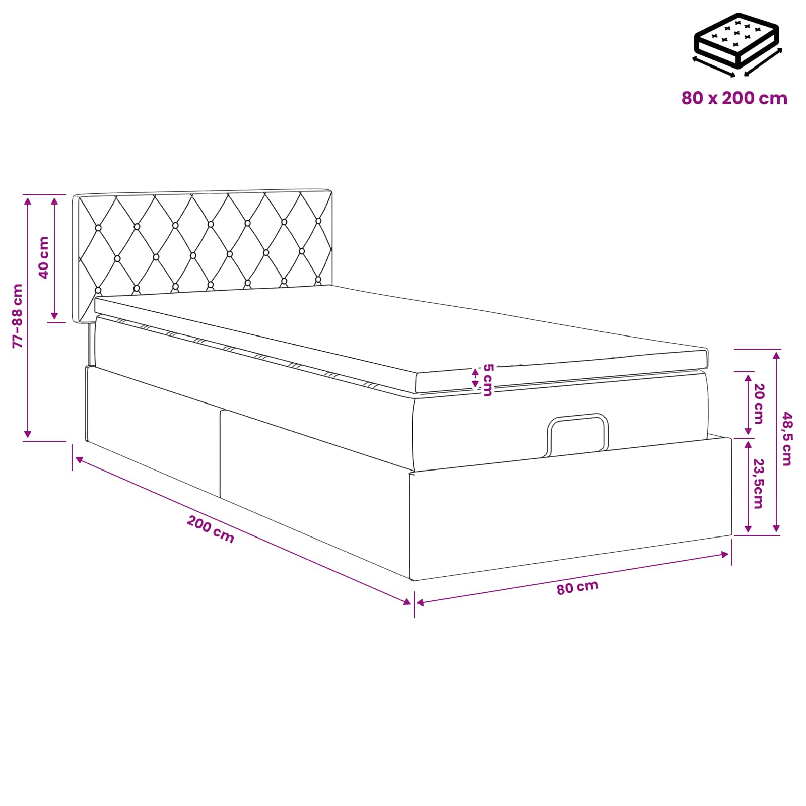 Κρεβάτι Ottoman με στρώμα με κεφαλάρι Ροζ 80 x 200 cm Βελούδο - Pakobazaar