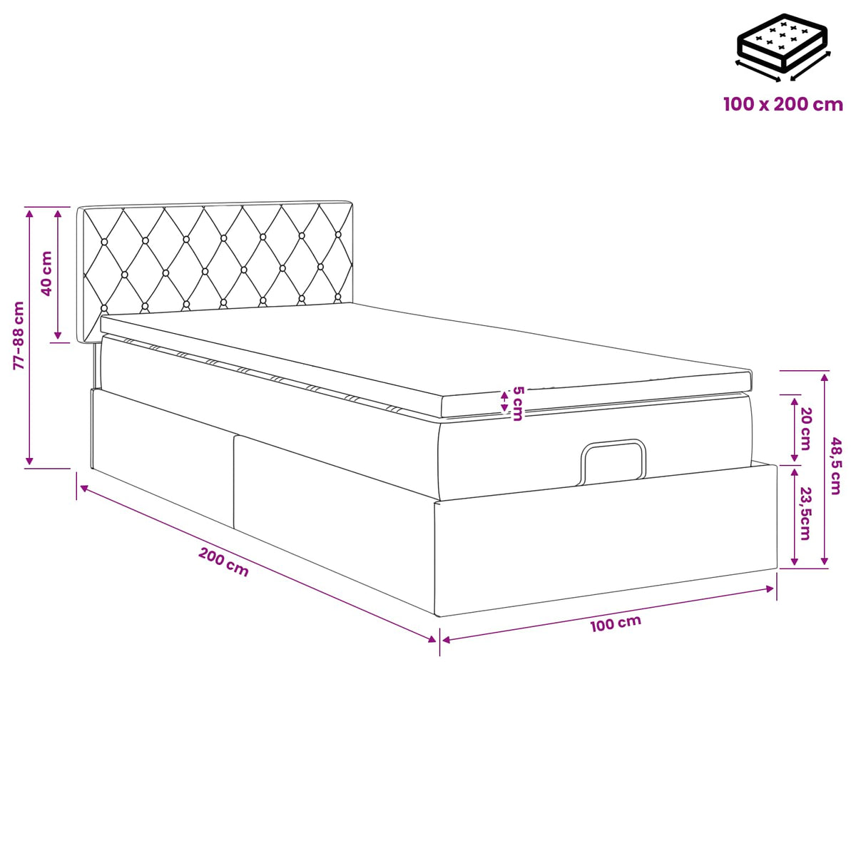 Κρεβάτι Ottoman με στρώμα Σκούρο Μπλε 100 x 200 cm Βελούδο - Pakobazaar