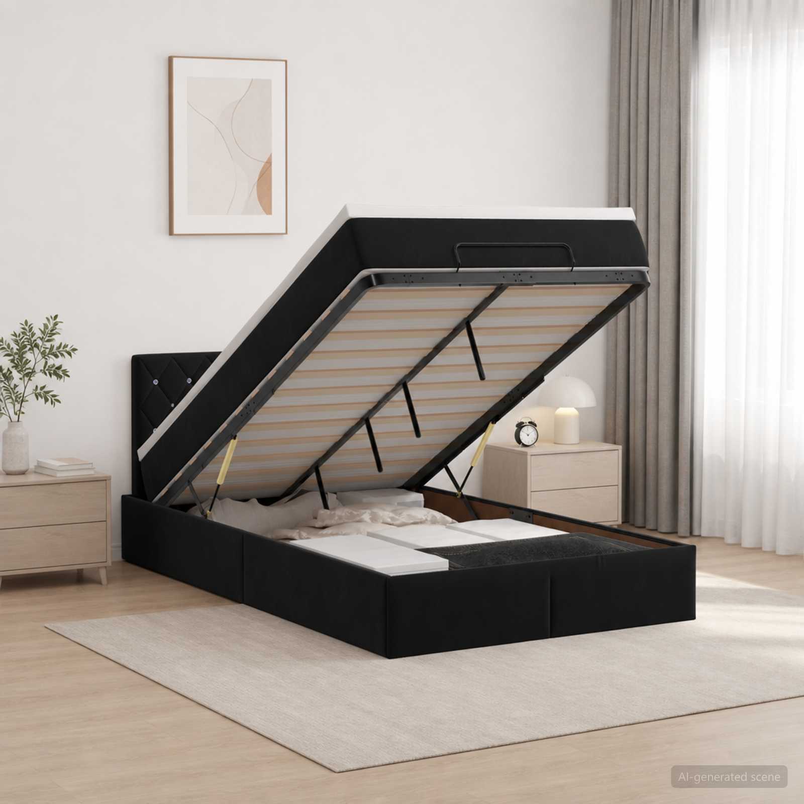 Κρεβάτι Ottoman με στρώμα Μαύρο 120 x 190 cm Βελούδο - Pakobazaar