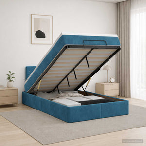 Κρεβάτι Ottoman με Στρώμα και LED Σκούρο Μπλε 120 x 190 cm - Pakobazaar