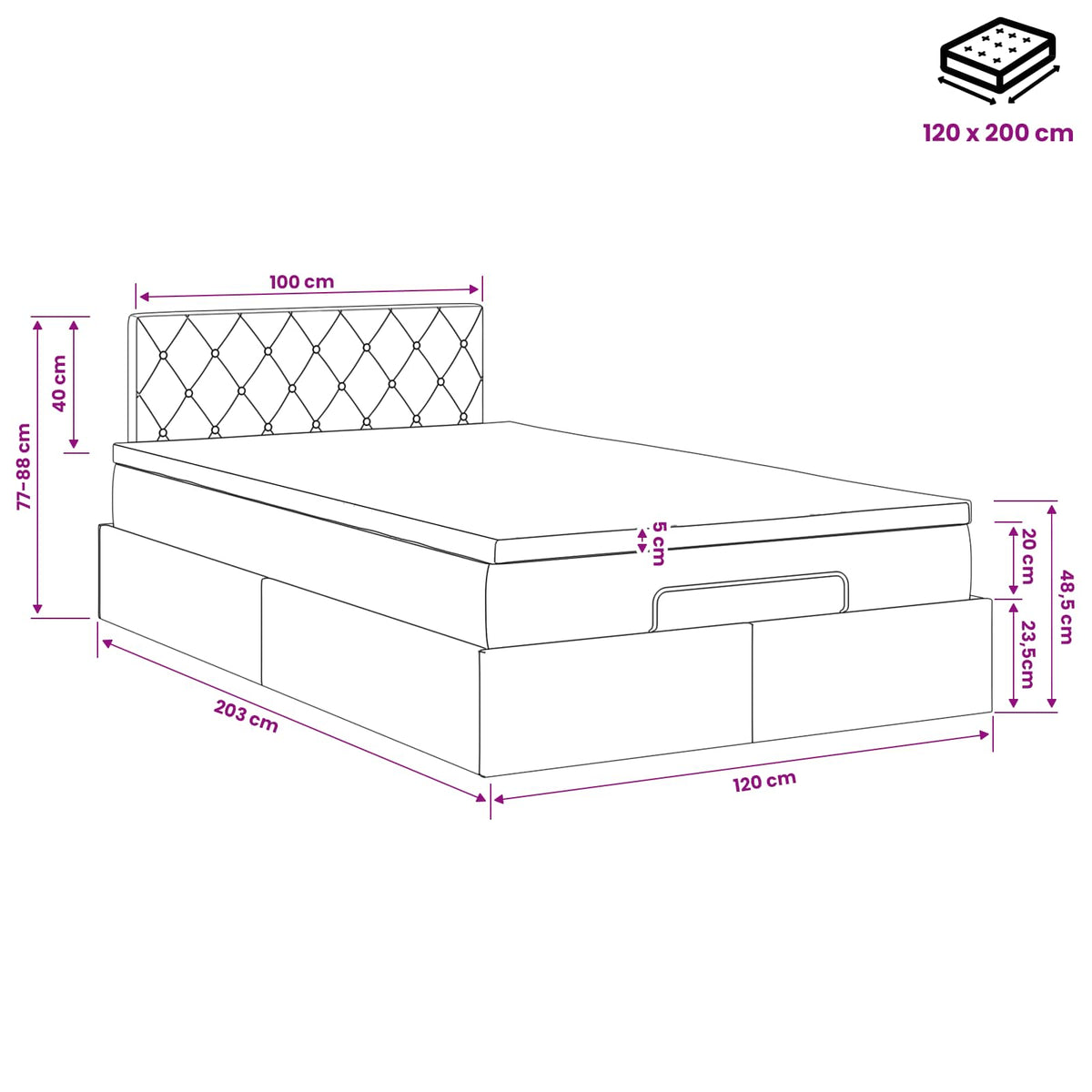 Κρεβάτι Ottoman με στρώμα Σκούρο Μπλε 120 x 200 cm Βελούδο - Pakobazaar