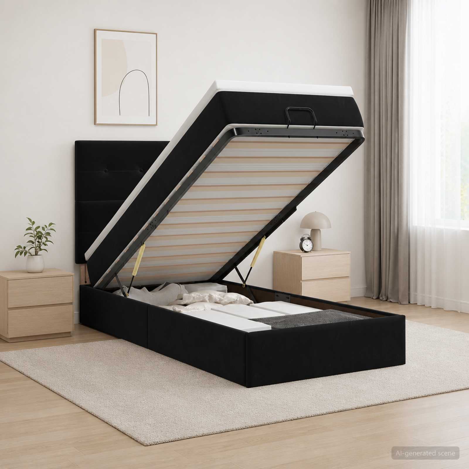 Κρεβάτι Ottoman με Στρώμα και LED Μαύρο 80 x 200 cm Βελούδο - Pakobazaar