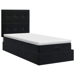 Κρεβάτι Ottoman με στρώμα με κεφαλάρι Μαύρο 90 x 190 cm Βελούδο - Pakobazaar