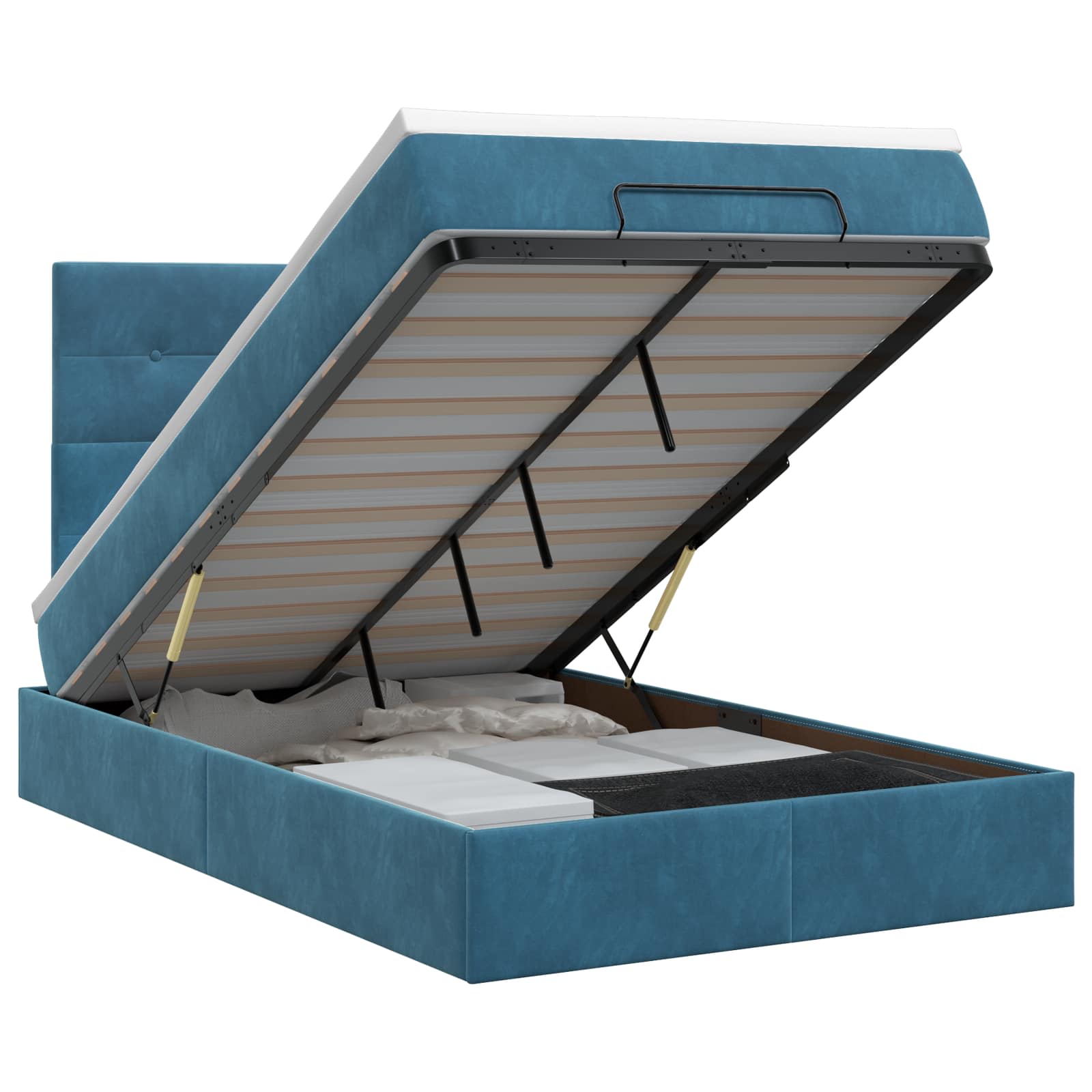 Κρεβάτι Ottoman με στρώμα Σκούρο Μπλε 120 x 190 cm Βελούδο