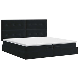 Κρεβάτι Ottoman με στρώμα Μαύρο 200 x 200 cm Βελούδο