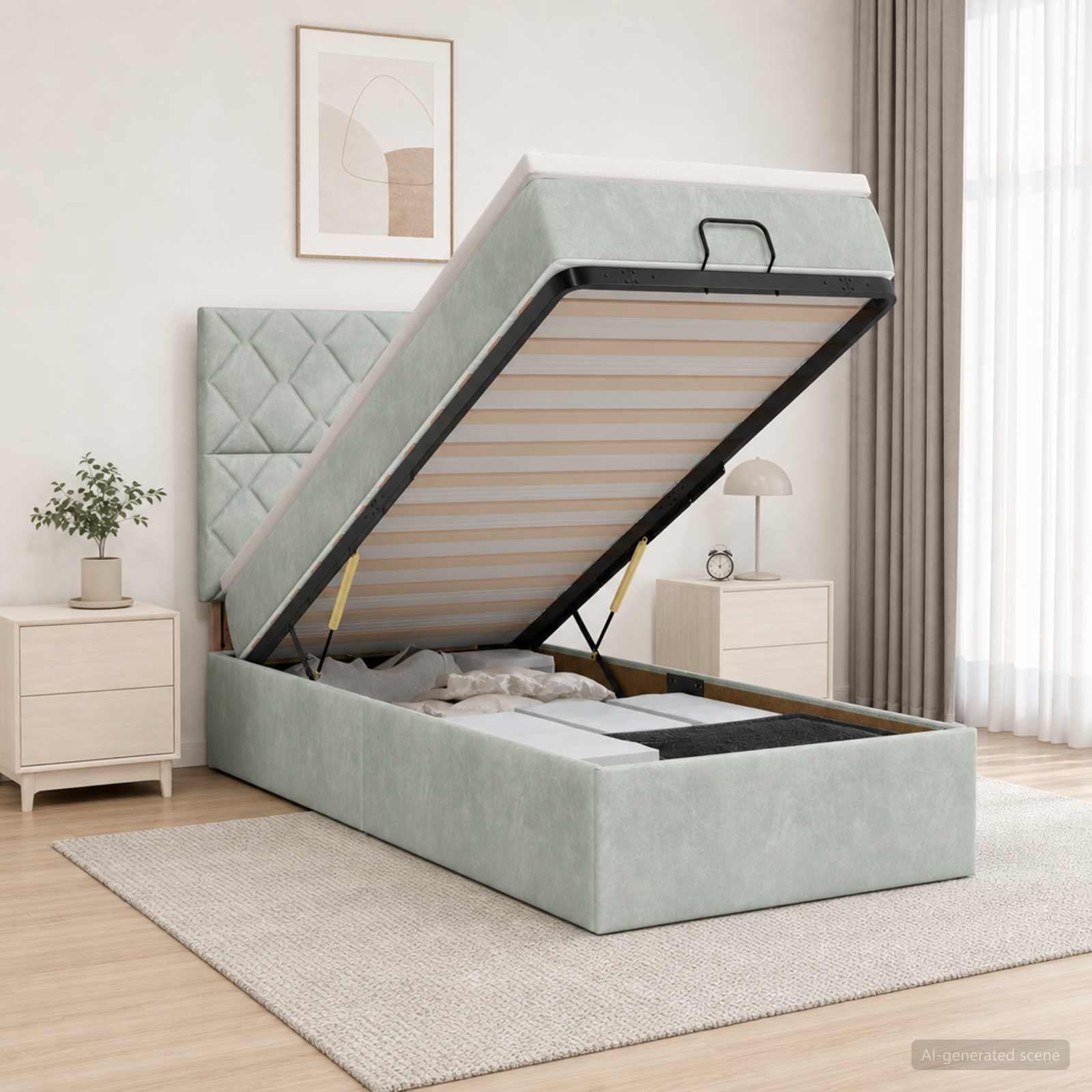 Κρεβάτι Ottoman με Στρώμα και LED Ανοιχτό γκρι 90 x 200 cm - Pakobazaar