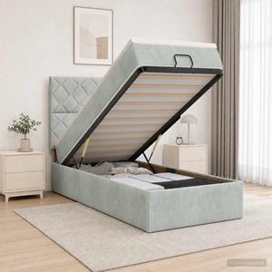 Κρεβάτι Ottoman με Στρώμα και LED Ανοιχτό γκρι 90 x 200 cm - Pakobazaar