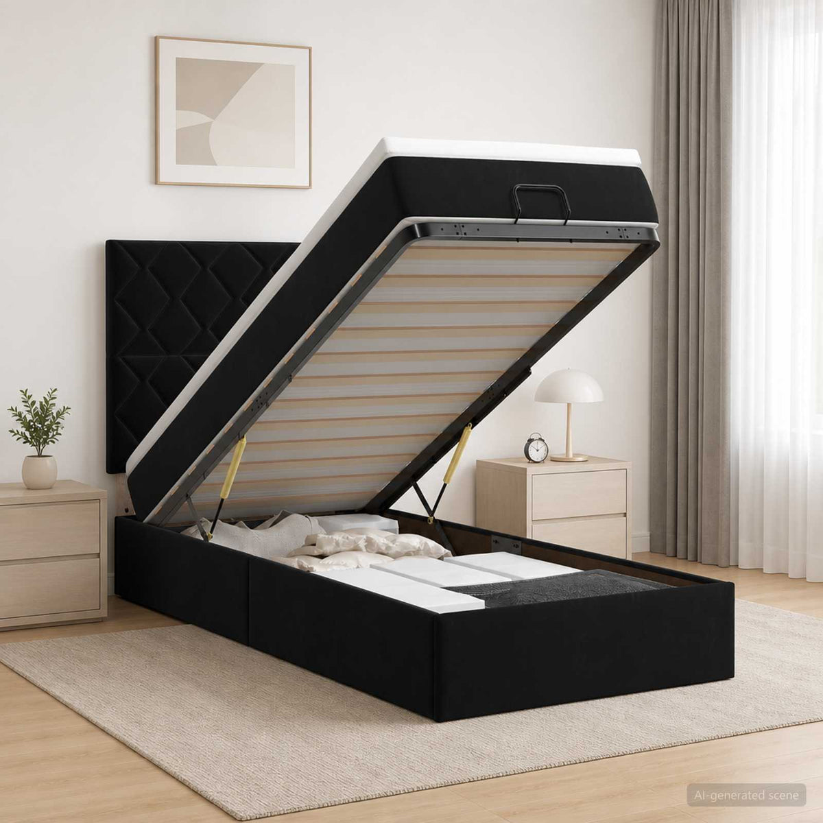 Κρεβάτι Ottoman με Στρώμα και LED Μαύρο 80 x 200 cm Βελούδο - Pakobazaar