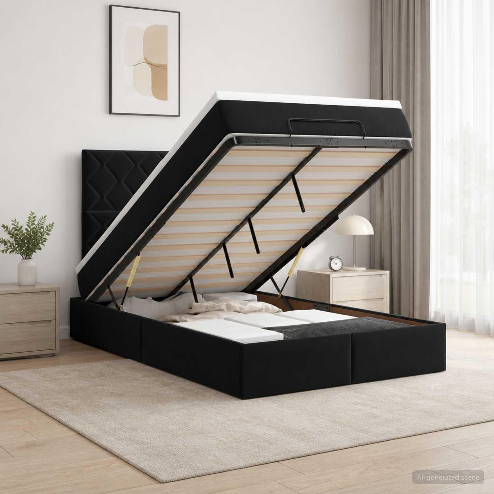 Κρεβάτι Ottoman με Στρώμα και LED Μαύρο 120 x 200 cm Βελούδο
