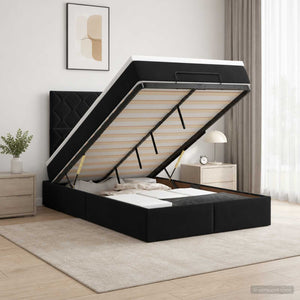 Κρεβάτι Ottoman με Στρώμα και LED Μαύρο 120 x 200 cm Βελούδο