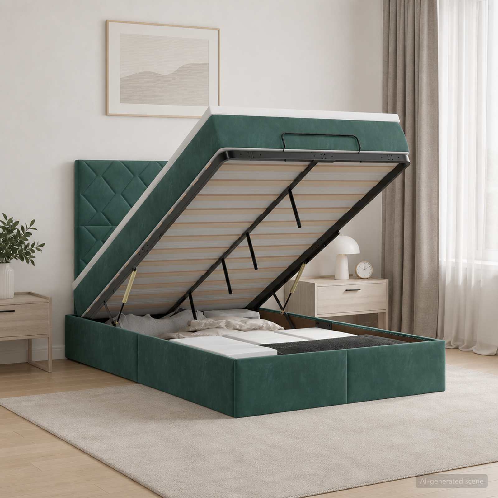 Κρεβάτι Ottoman με Στρώμα και LED Σκούρο Πράσινο 120 x 190 cm - Pakobazaar
