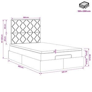 Κρεβάτι Ottoman με στρώμα Σκούρο Γκρι 120 x 200 cm Βελούδο