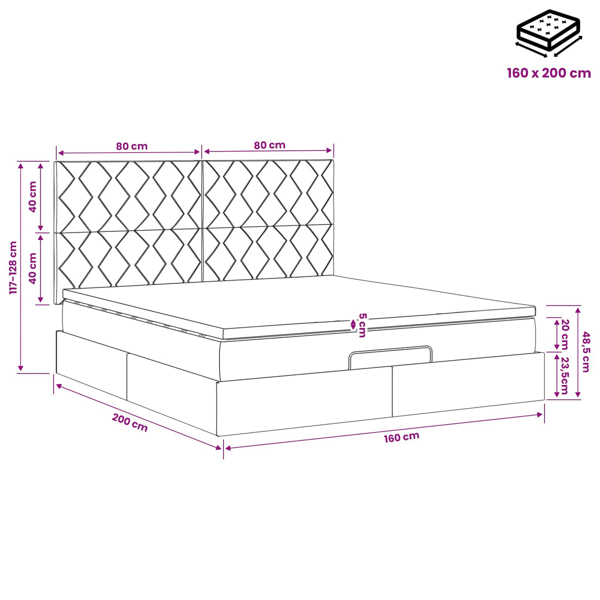 Κρεβάτι Ottoman με στρώμα Μαύρο 160 x 200 cm Βελούδο - Pakobazaar