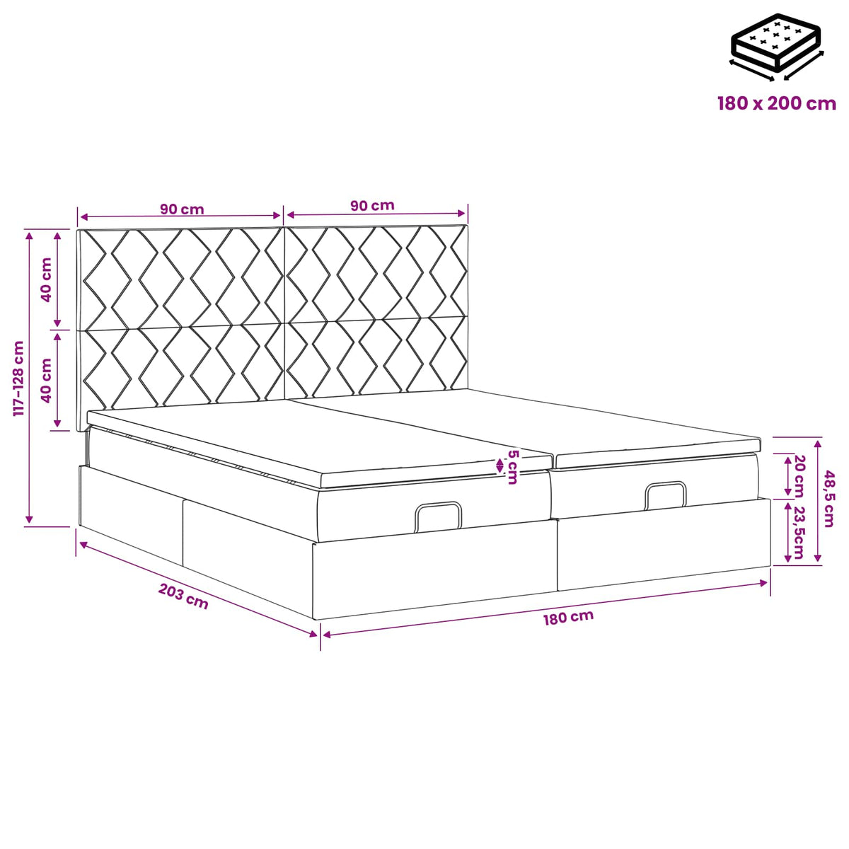 Κρεβάτι Ottoman με στρώμα με κεφαλάρι 2 τμχ. Κρεμ Ύφασμα - Pakobazaar