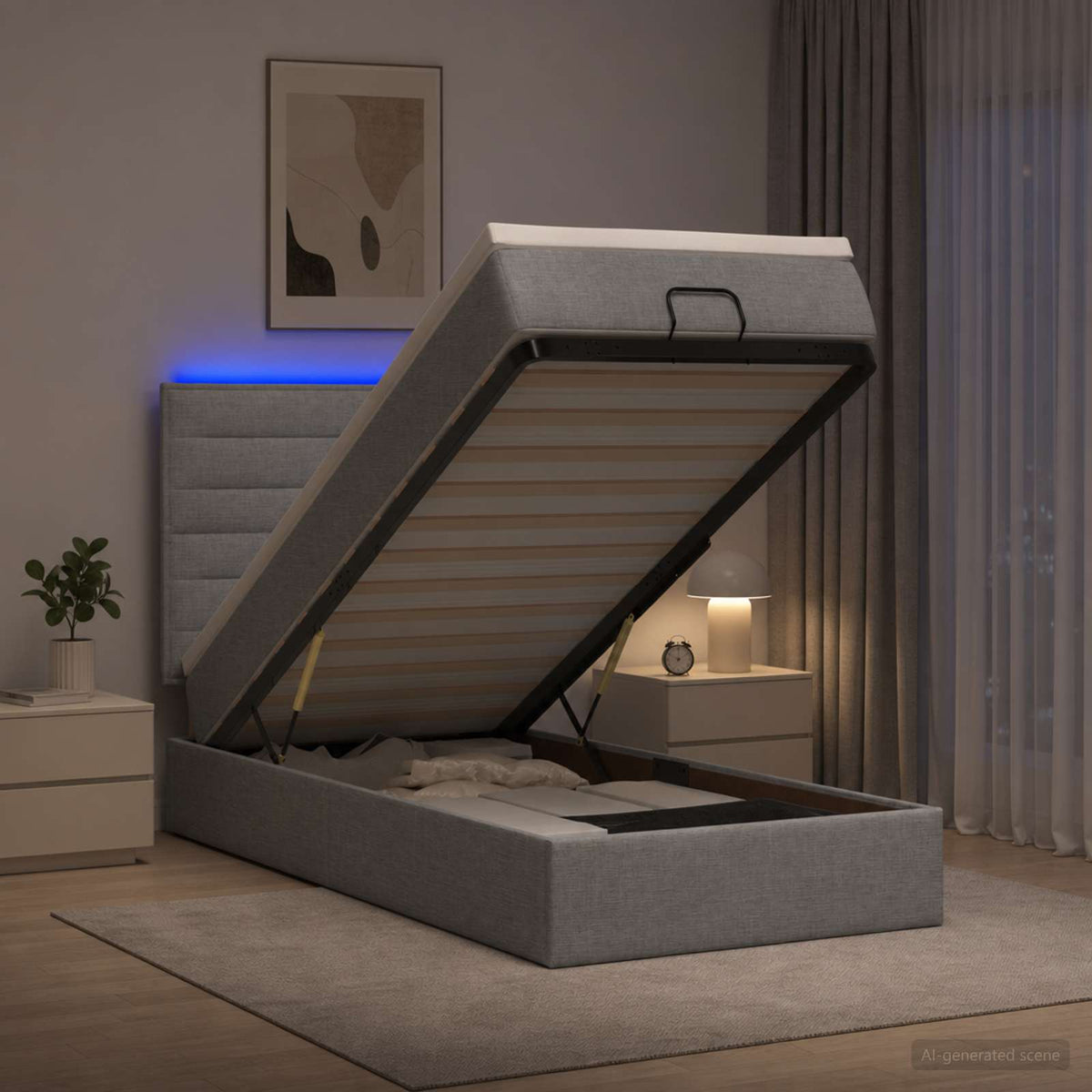Κρεβάτι Ottoman με Στρώμα και LED Ανοιχτό γκρι 90 x 200 cm - Pakobazaar