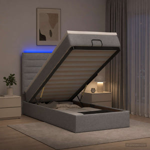 Κρεβάτι Ottoman με Στρώμα και LED Ανοιχτό γκρι 90 x 200 cm - Pakobazaar