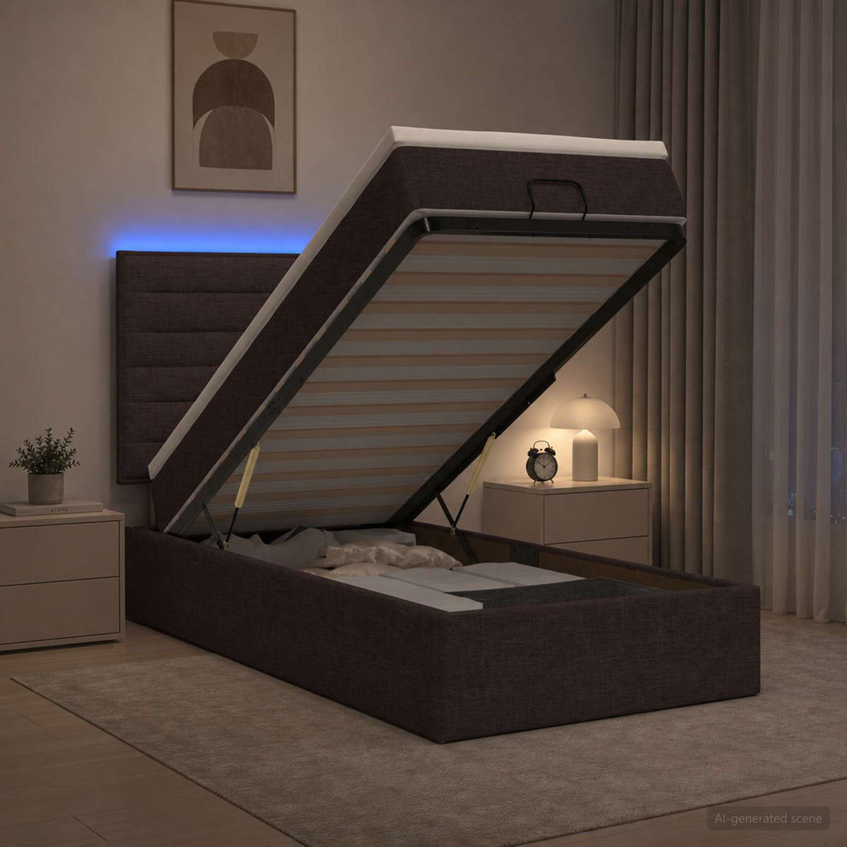 Κρεβάτι Ottoman με Στρώμα και LED Σκούρο Καφέ 80 x 200 cm - Pakobazaar