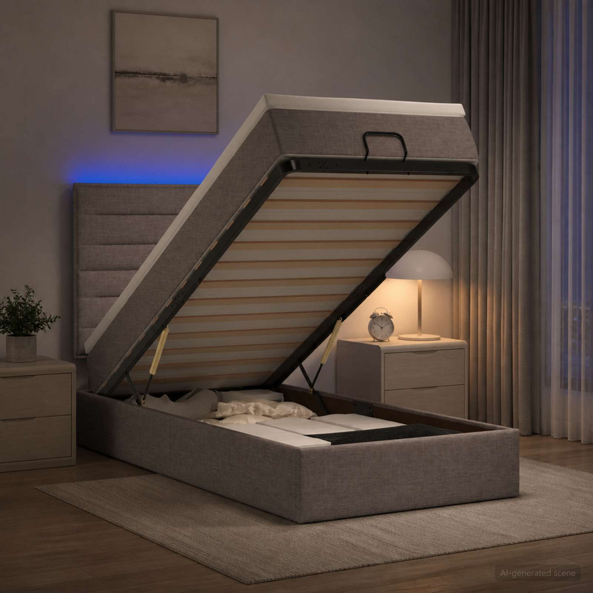 Κρεβάτι Ottoman με Στρώμα και LED Taupe 80 x 200 cm Ύφασμα