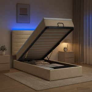 Κρεβάτι Ottoman με Στρώμα και LED Κρεμ 90 x 190 cm Ύφασμα - Pakobazaar