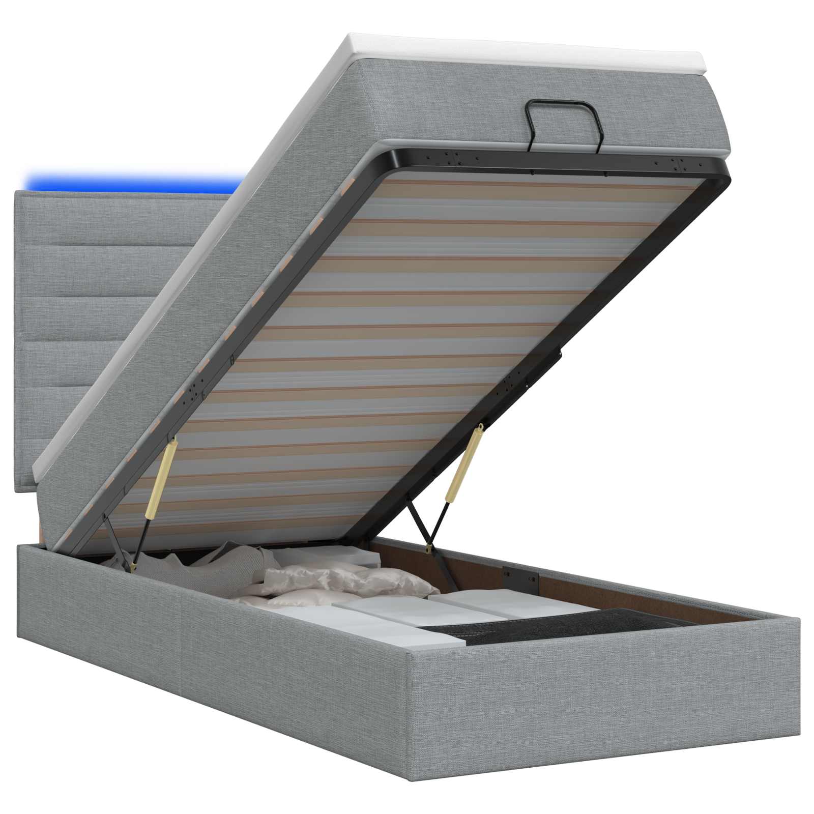 Κρεβάτι Ottoman με Στρώμα και LED Ανοιχτό γκρι 90 x 190 cm