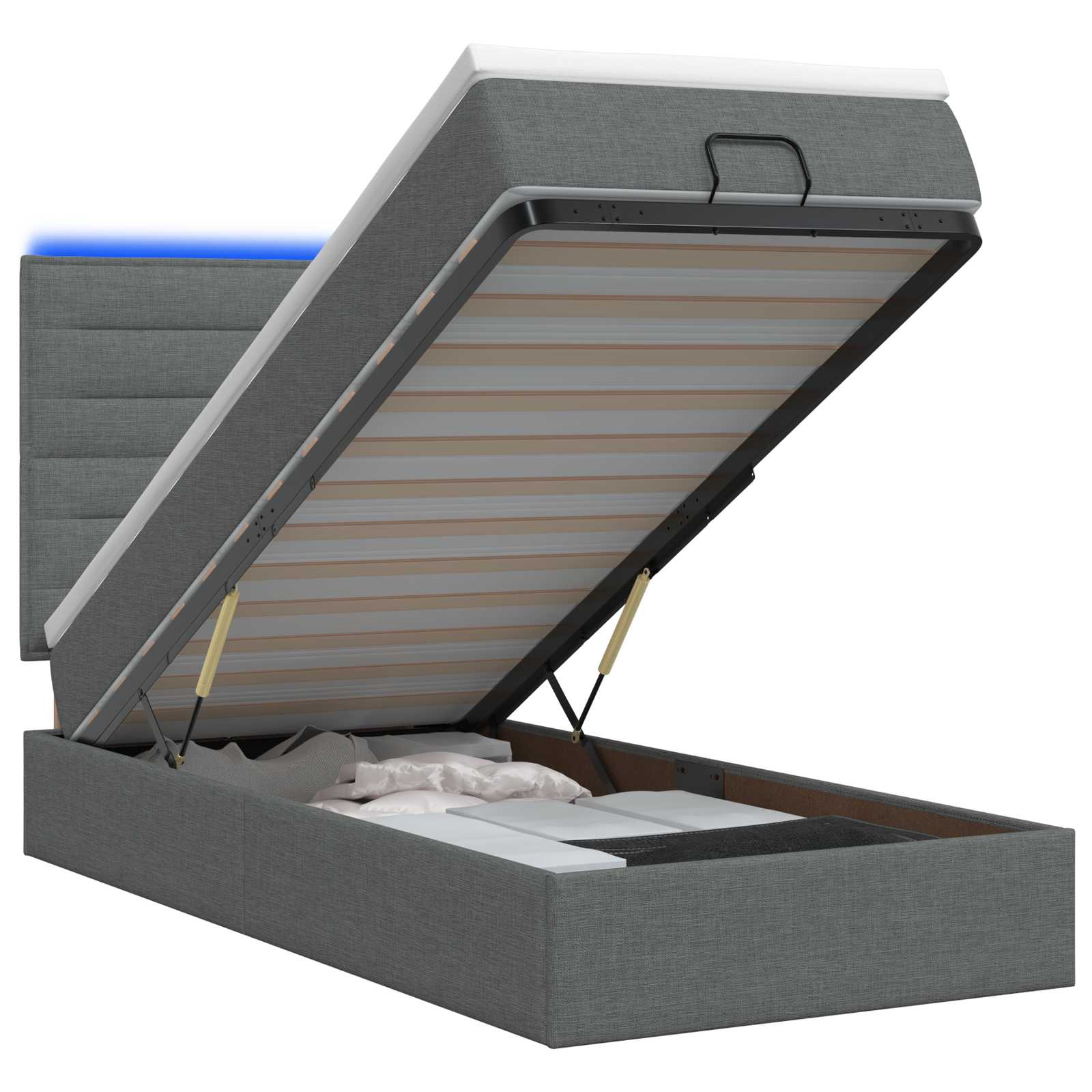 Κρεβάτι Ottoman με Στρώμα και LED Σκούρο Γκρι 90 x 190 cm