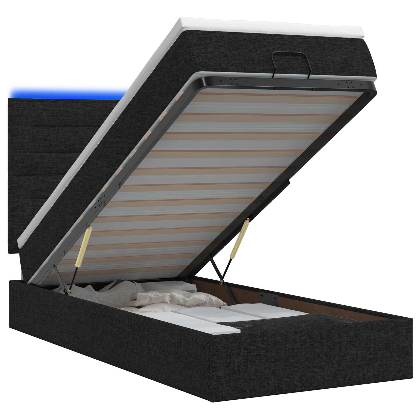 Κρεβάτι Ottoman με Στρώμα και LED Μαύρο 90 x 190 cm Ύφασμα