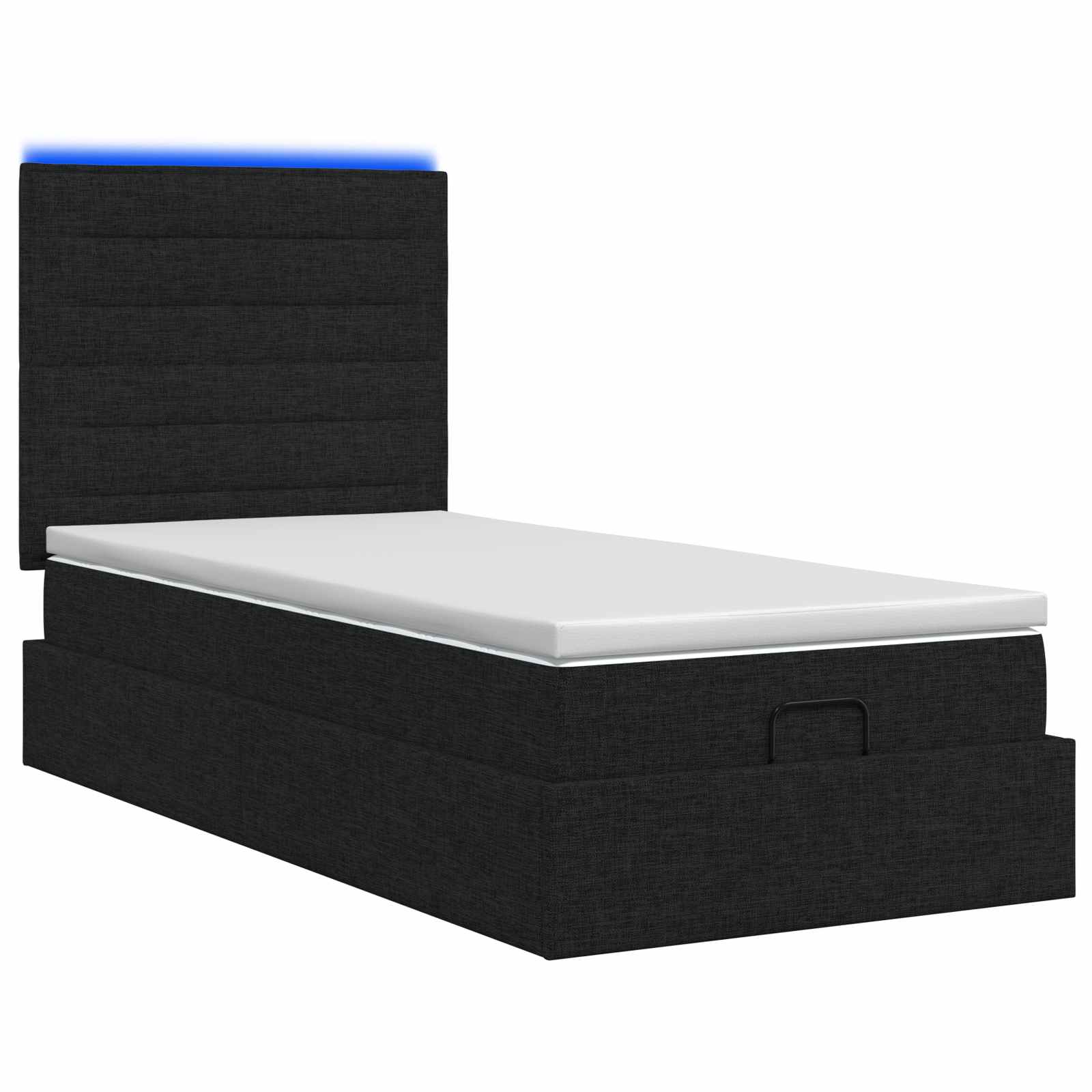 Κρεβάτι Ottoman με Στρώμα και LED Μαύρο 90 x 190 cm Ύφασμα