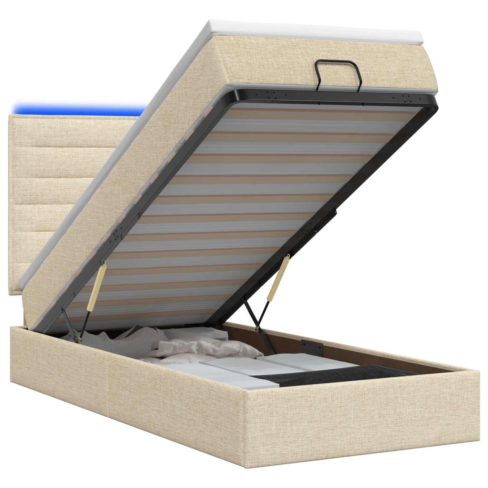 Κρεβάτι Ottoman με Στρώμα και LED Κρεμ 90 x 190 cm Ύφασμα - Pakobazaar
