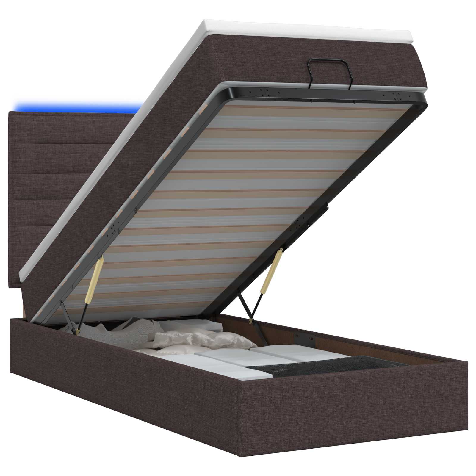Κρεβάτι Ottoman με Στρώμα και LED Σκούρο Καφέ 100 x 200 cm