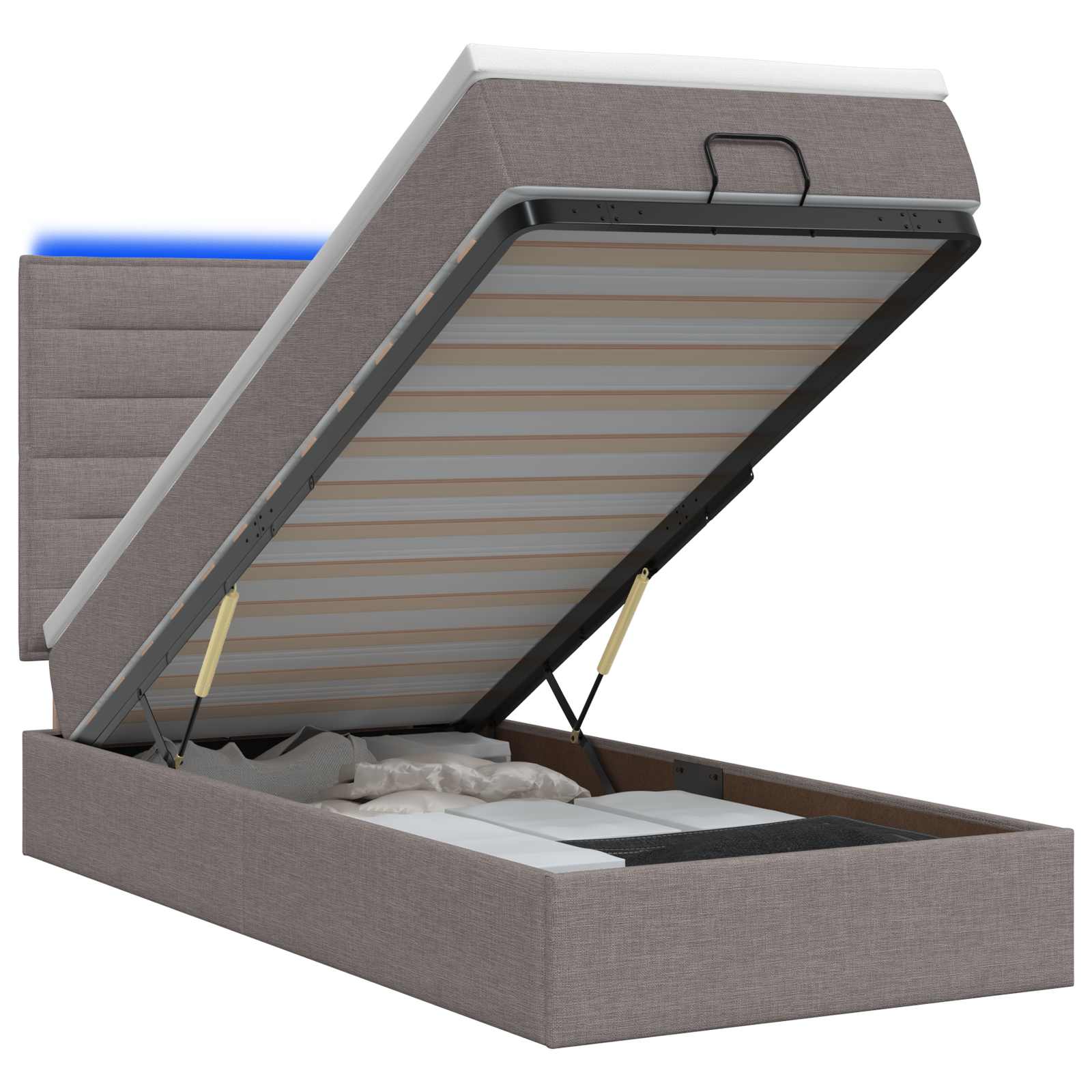 Κρεβάτι Ottoman με Στρώμα και LED Taupe 100 x 200 cm Ύφασμα