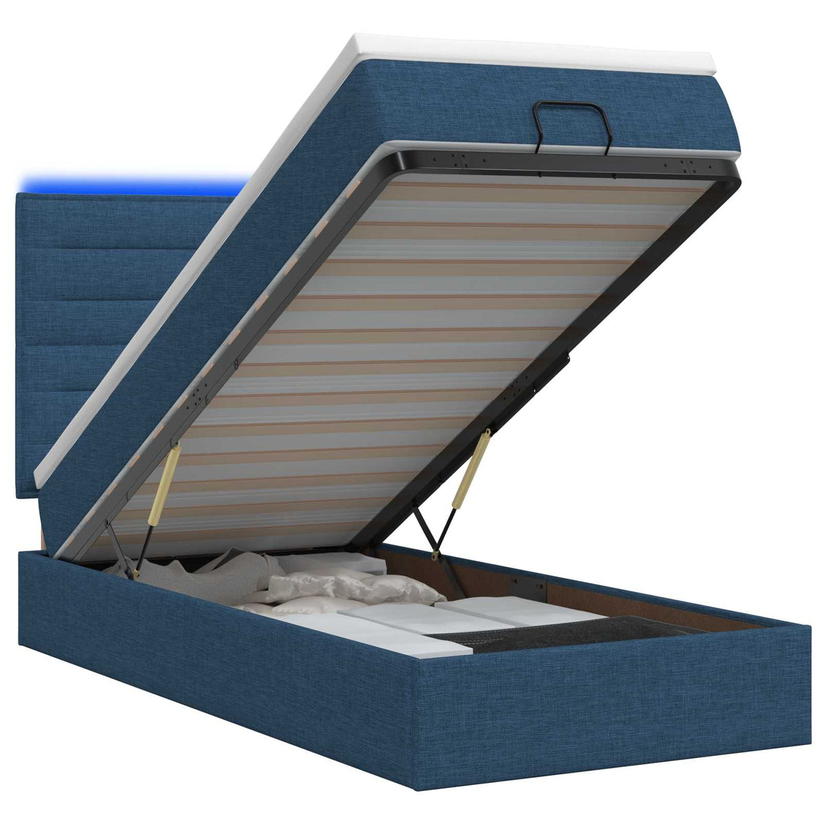 Κρεβάτι Ottoman με Στρώμα και LED Μπλε 100 x 200 cm Ύφασμα