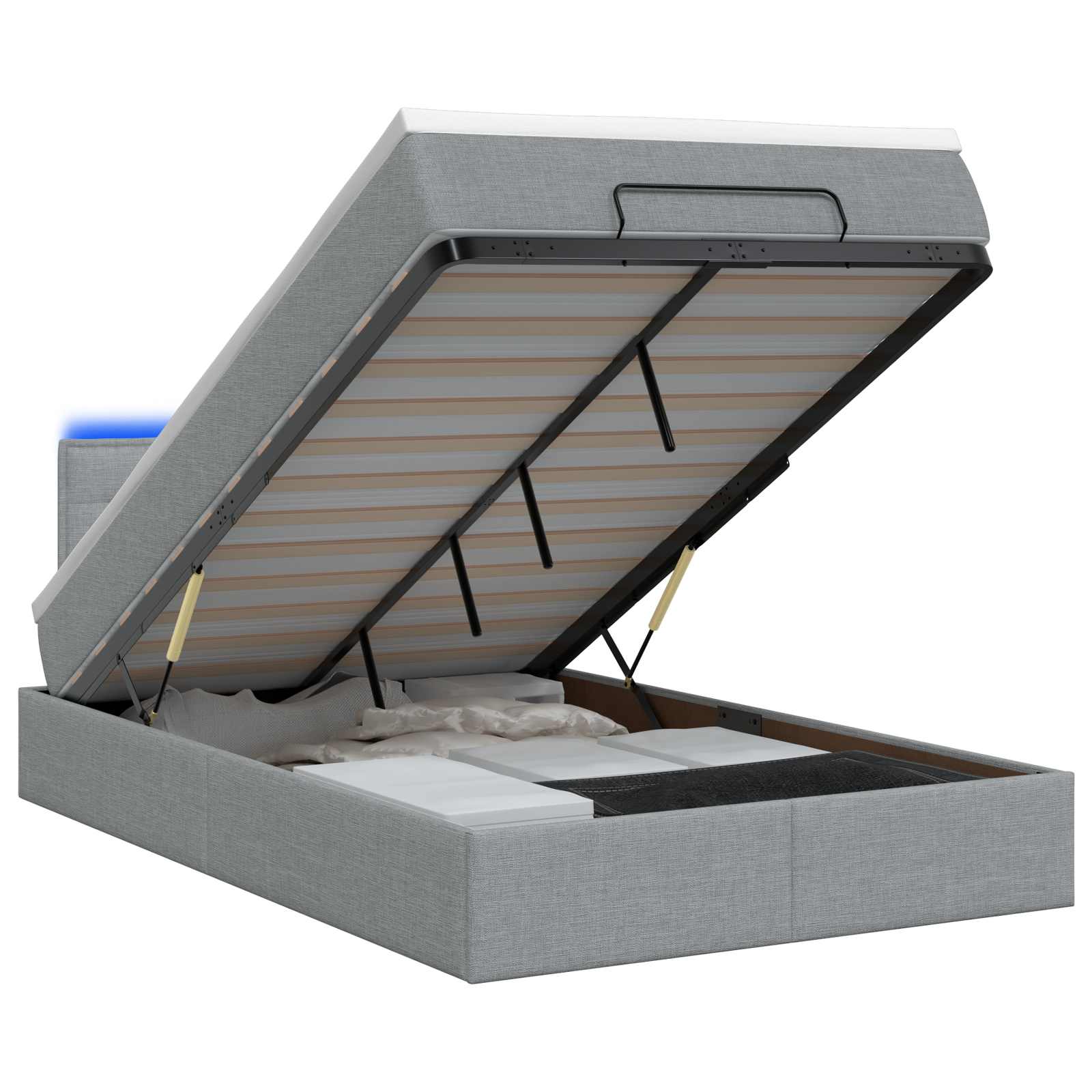 Κρεβάτι Ottoman με Στρώμα και LED Ανοιχτό γκρι 120 x 190 cm