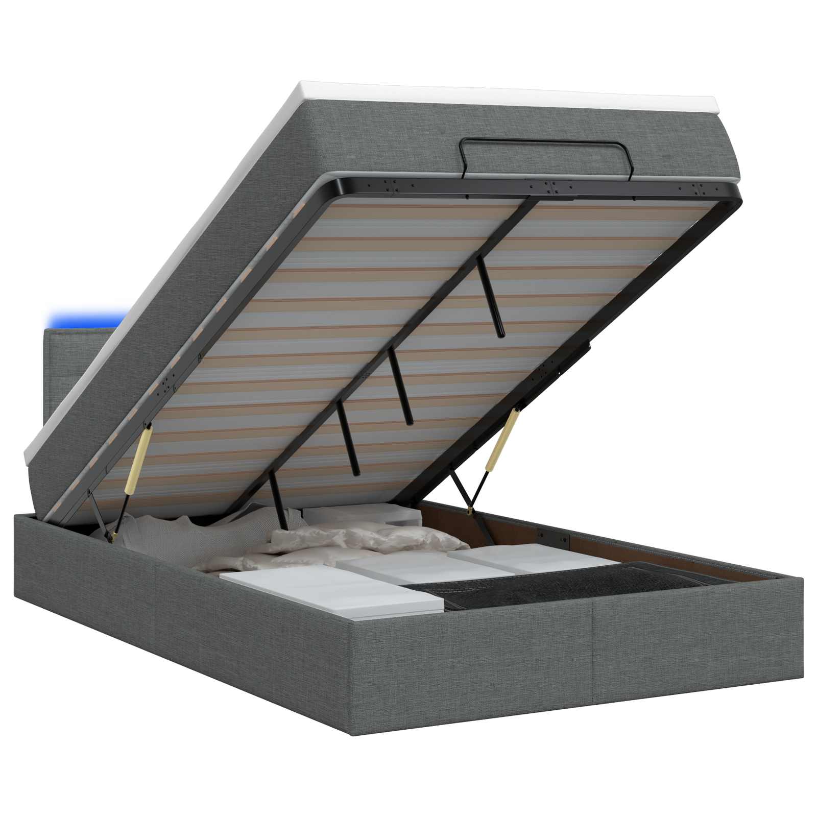Κρεβάτι Ottoman με Στρώμα και LED Σκούρο Γκρι 120 x 190 cm