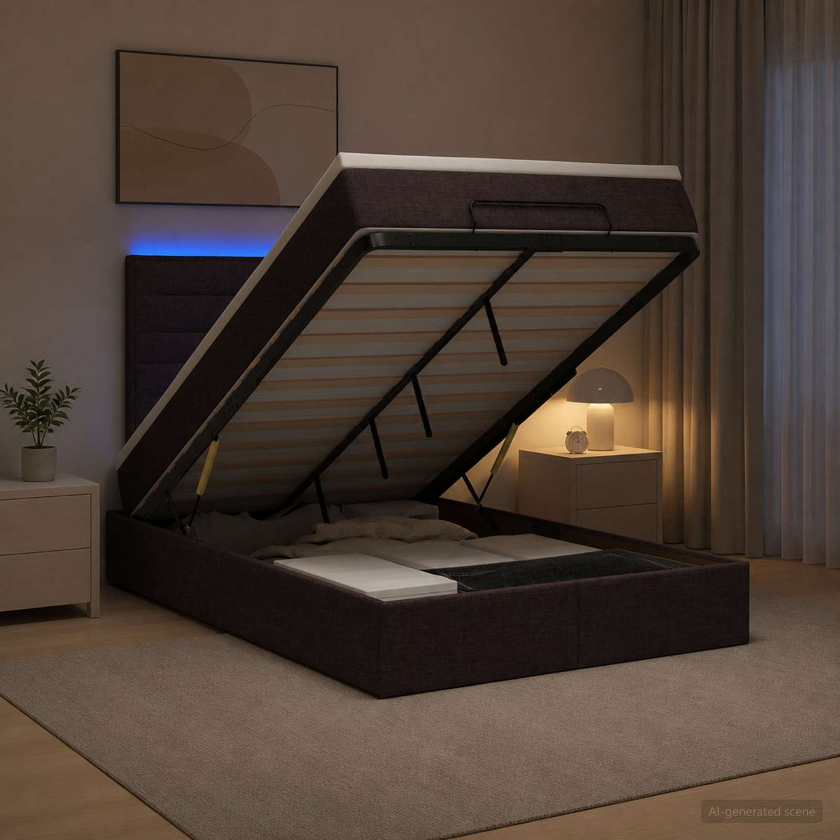 Κρεβάτι Ottoman με Στρώμα και LED Σκούρο Καφέ 120 x 200 cm - Pakobazaar