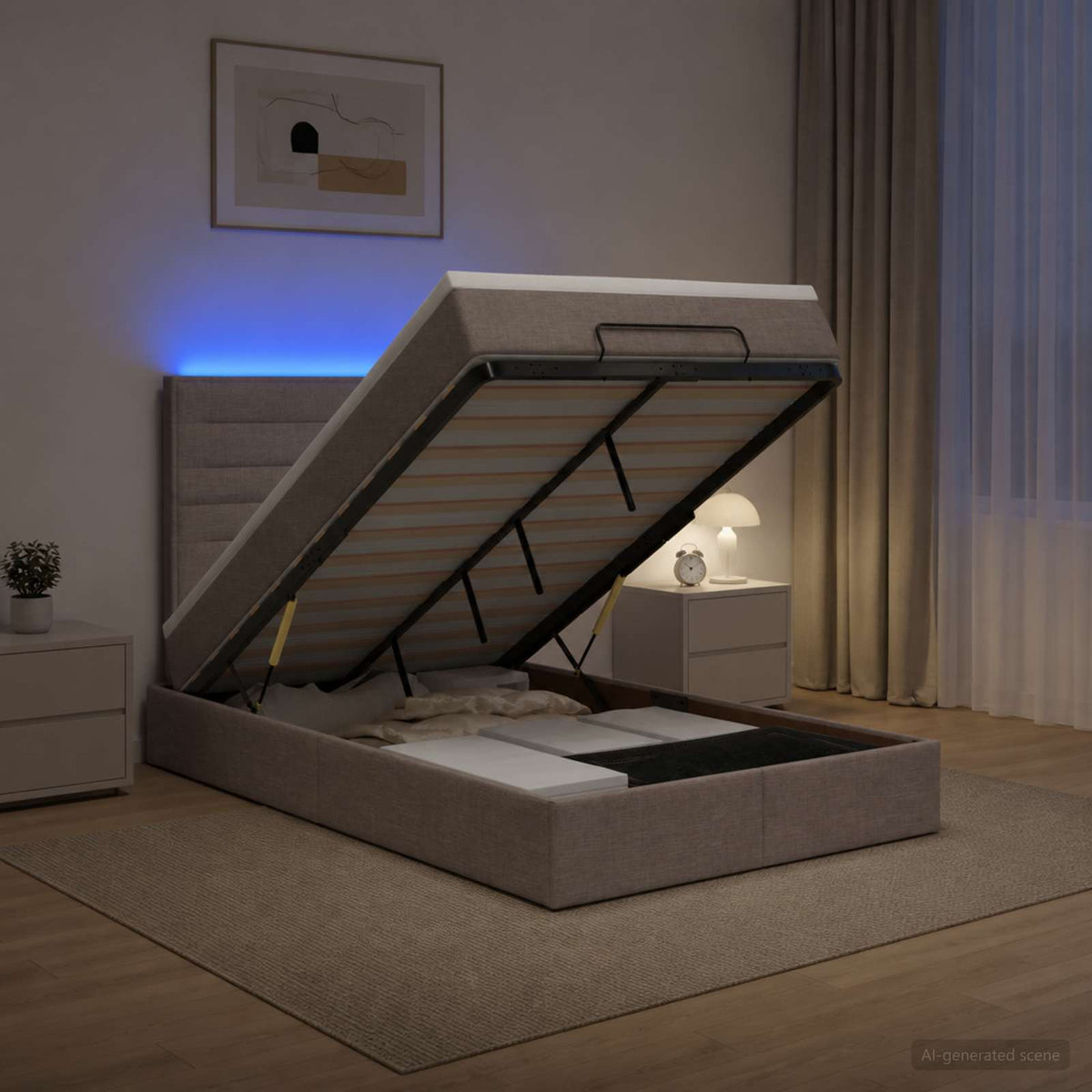 Κρεβάτι Ottoman με Στρώμα και LED Taupe 120 x 190 cm Ύφασμα - Pakobazaar