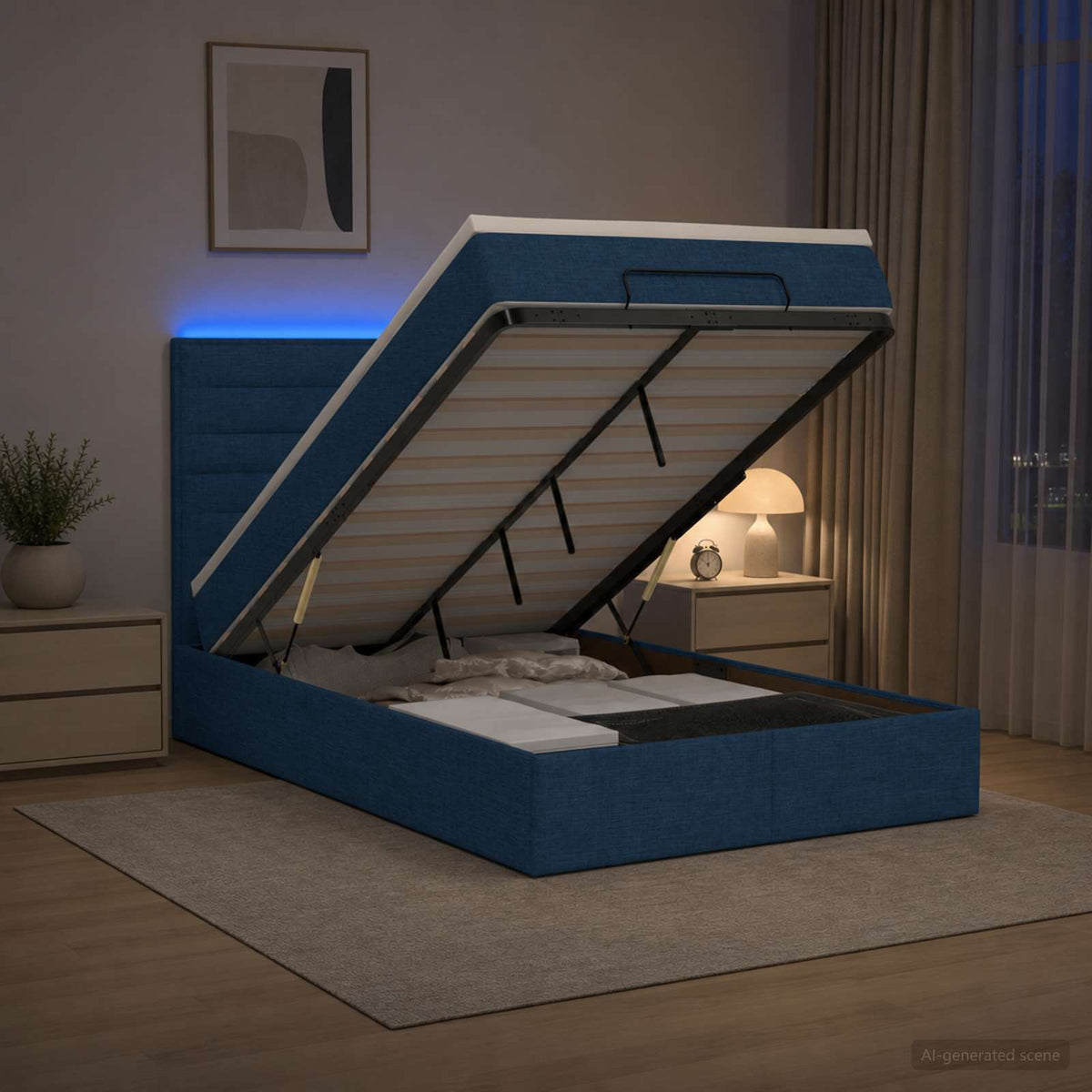 Κρεβάτι Ottoman με Στρώμα και LED Μπλε 120 x 200 cm Ύφασμα - Pakobazaar