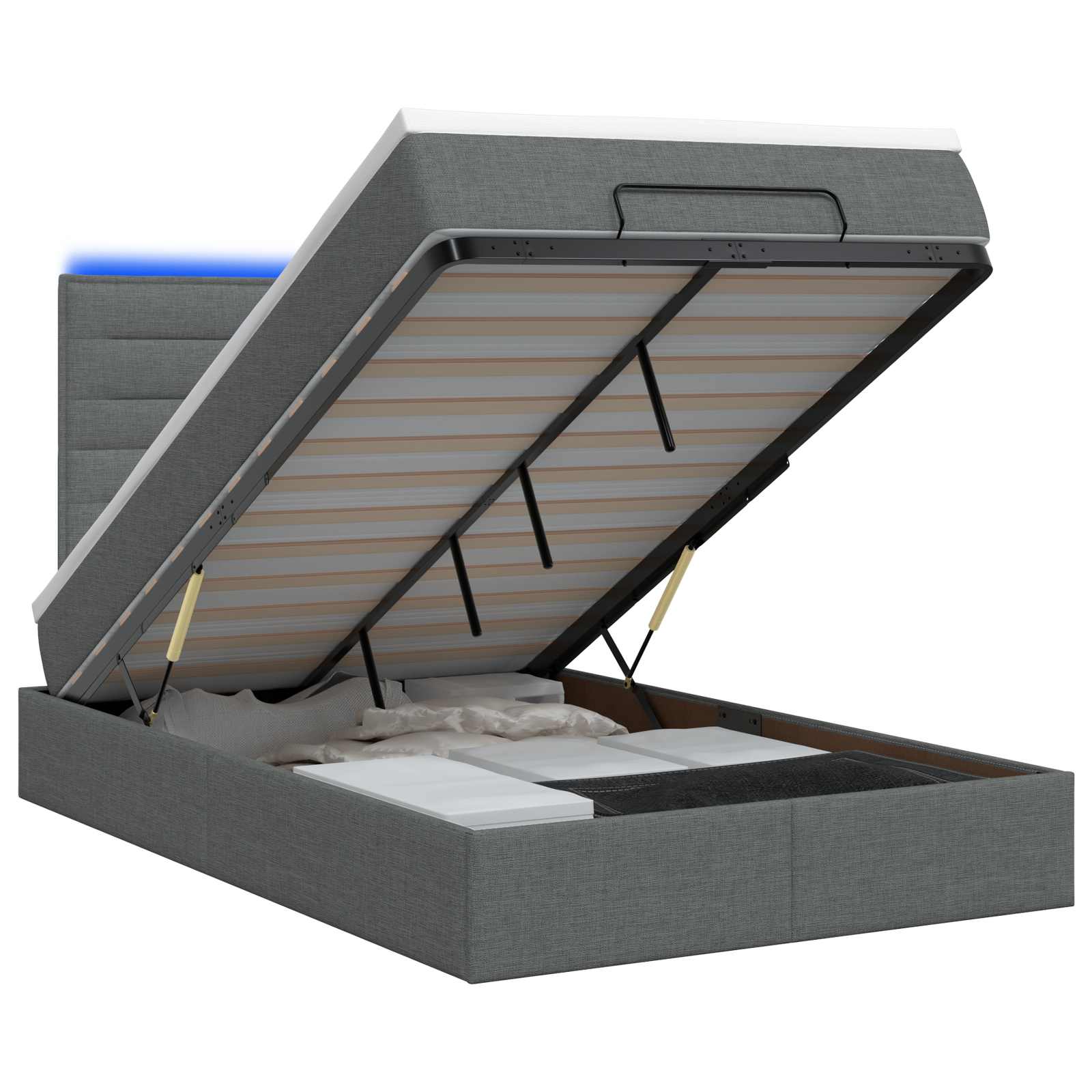 Κρεβάτι Ottoman με Στρώμα και LED Σκούρο Γκρι 120 x 200 cm - Pakobazaar
