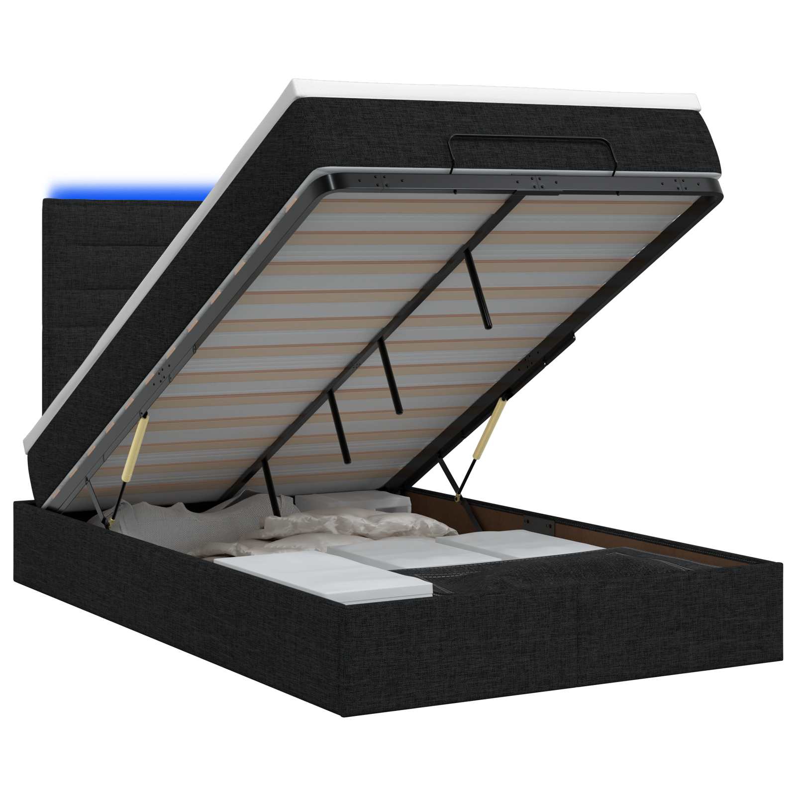 Κρεβάτι Ottoman με Στρώμα και LED Μαύρο 120 x 200 cm Ύφασμα - Pakobazaar