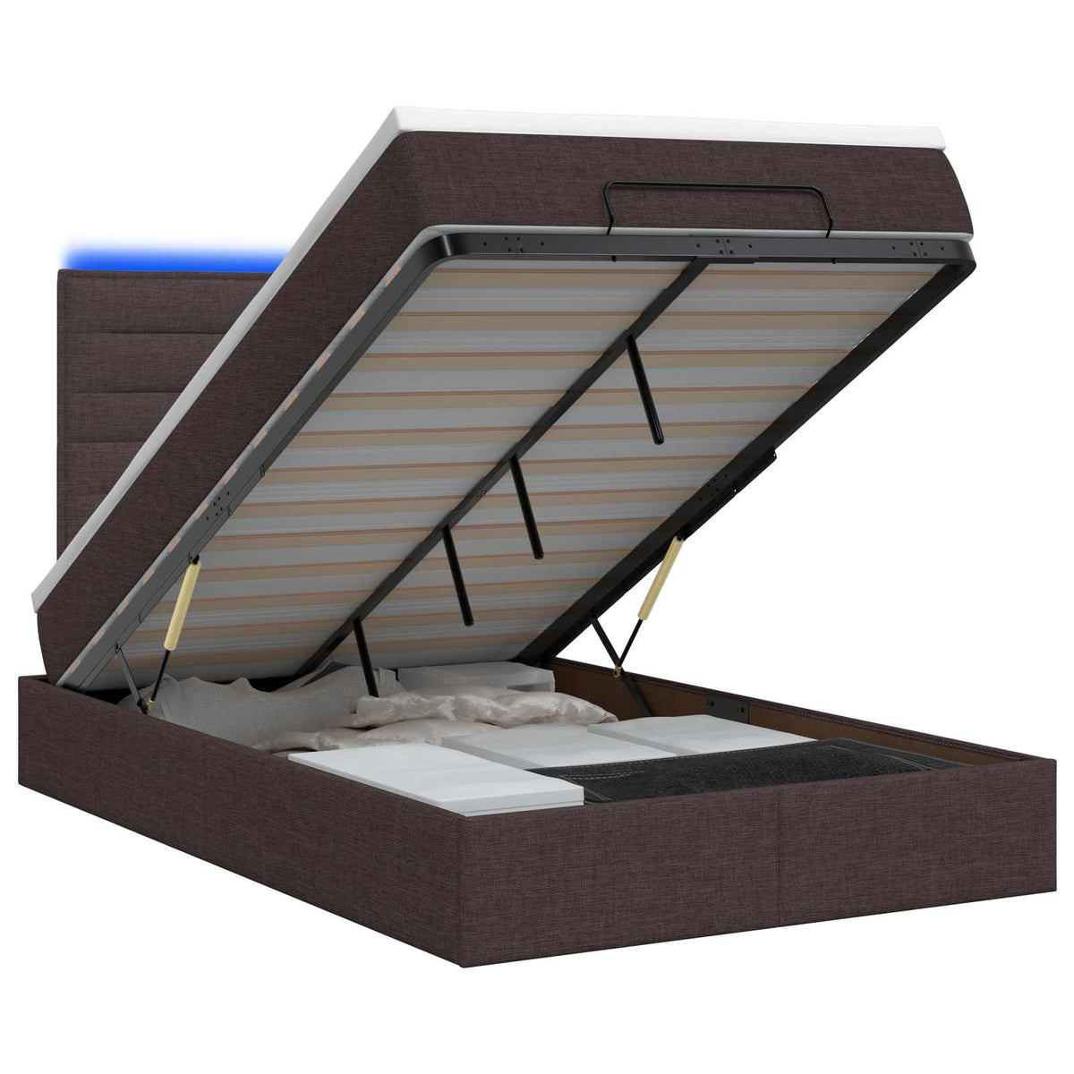Κρεβάτι Ottoman με Στρώμα και LED Σκούρο Καφέ 120 x 200 cm - Pakobazaar
