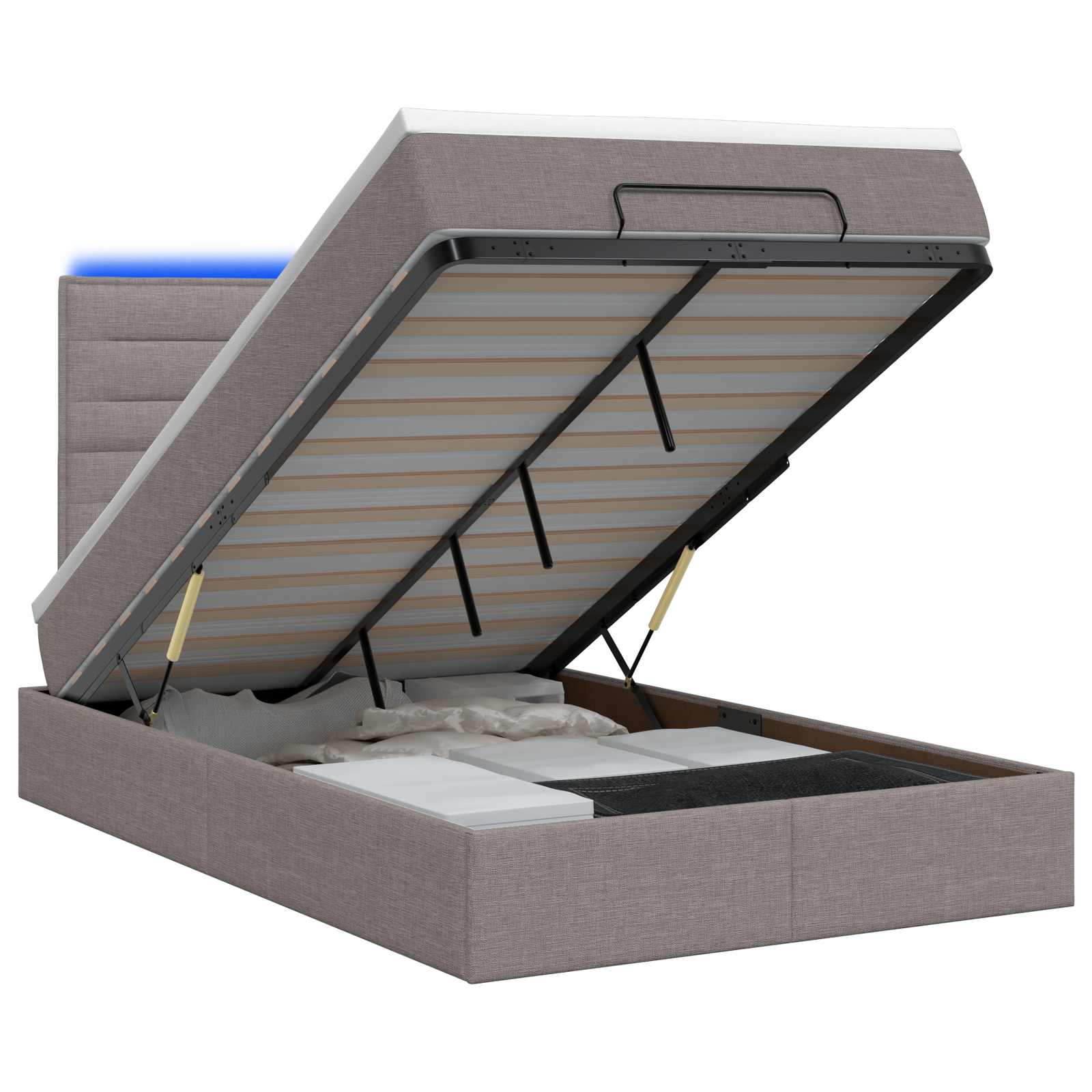 Κρεβάτι Ottoman με Στρώμα και LED Taupe 120 x 200 cm Ύφασμα - Pakobazaar