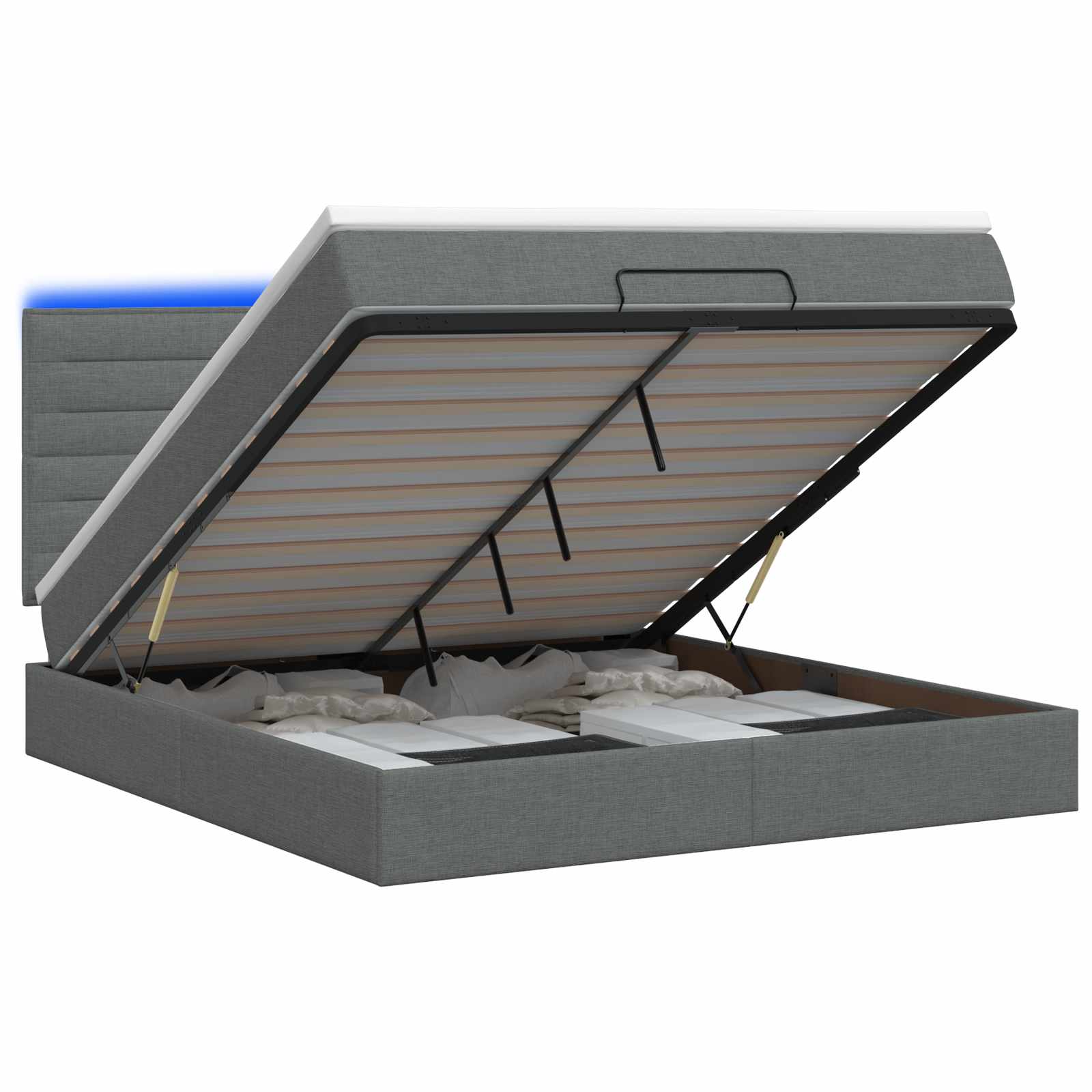 Κρεβάτι Ottoman με Στρώμα και LED Σκούρο Γκρι 140 x 190 cm