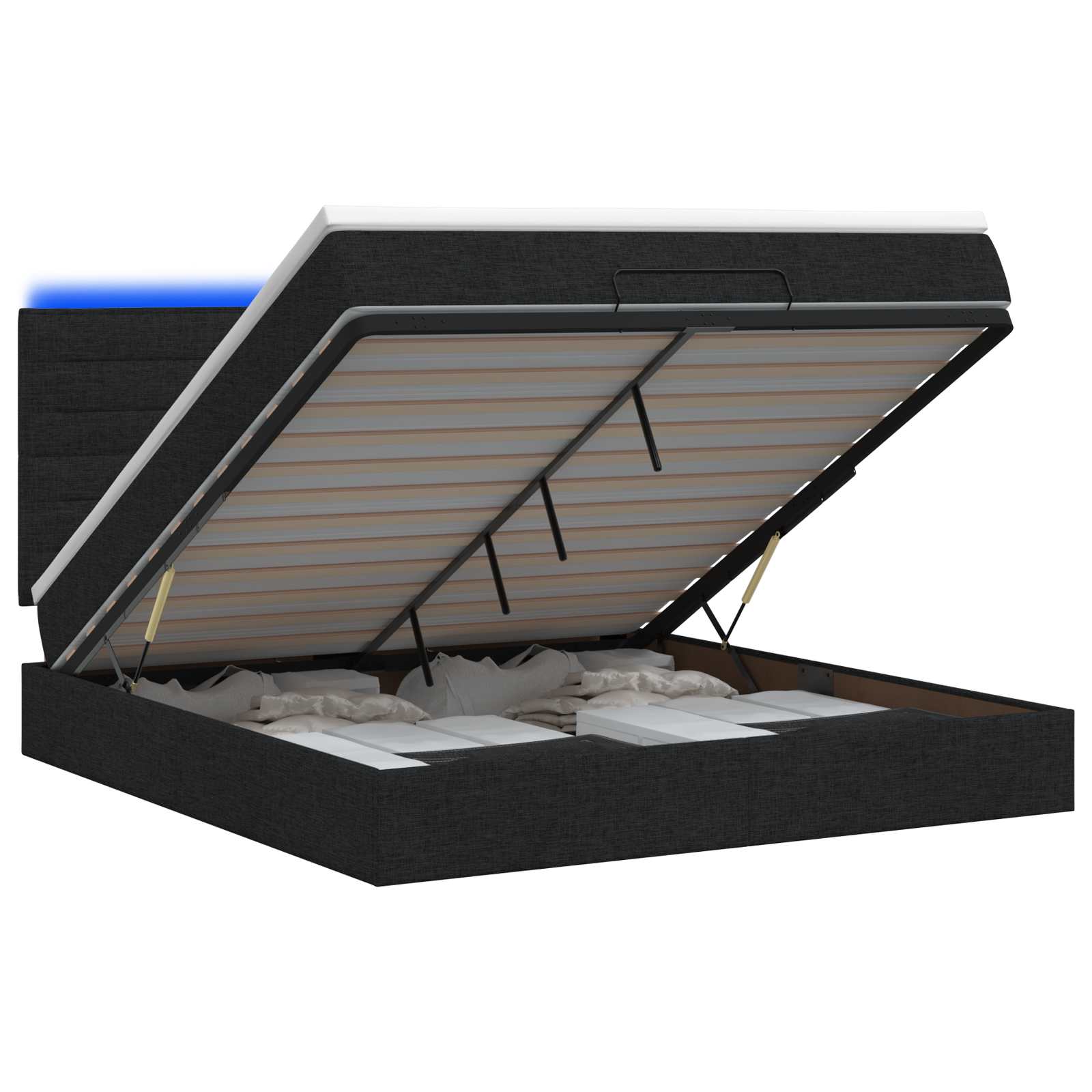 Κρεβάτι Ottoman με Στρώμα και LED Μαύρο 140 x 190 cm Ύφασμα